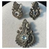 Vintage Silver Earrings and Pendant Jewelry Set