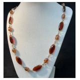 Amber-Colored Bead Necklace with Gold-Tone Clasp
