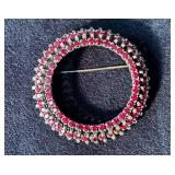 Warner Round Rhinestone Brooch with Red Stones
