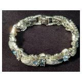 Silver Tone Bracelet with Blue Gemstones and Ornat