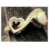 Sterling Silver Heart Design Ring With Opal Center