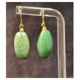 Green Jade Stone Drop Earrings with Gold Wire Wrap
