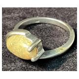 Moss Jasper Polished Stone Ring, Size 9
