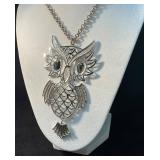 Silver-Toned Owl Pendant Necklace with Chain