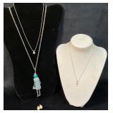 Three Necklaces and Two Gold-Tone Teardrop Pendant