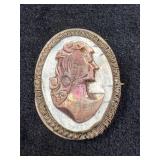 Oval Shell Cameo Pin with Metal Wire Frame