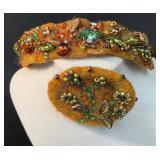 Handmade Beaded Hair Accessory and Brooch Set by C