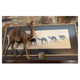 Hand-Carved Wooden Camel with Framed Shadow Art an