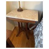 Marble Top Eastlake Victorian Table with Wood Base