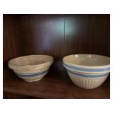 2 Stoneware Mixing Bowls with Blue Stripes