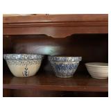 Three Decorative Mixing Bowls with Blue and Pink P