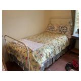 White Metal Twin Bed Frame with Floral Linens and