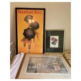 Three Framed Artworks Including Parapluie-Revel Po