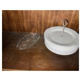 Ceramic White Serving Plates and Glass Dish Set wi