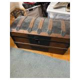 Chest with Bowed Lid and Decorative Metalwork