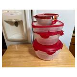 Plastic Food Storage Containers with Red Lids