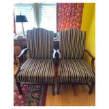 Upholstered Wood-Framed Armchairs with Striped Fab