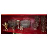 Shelf Lot of Miscellaneous Glassware and Metal Ite