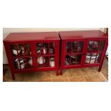 2 Red Cabinets with Glass Doors