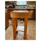Wooden Butcher Block Table with Shelf and Tiled To