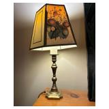 Small Brass Lamp With Broken Shade Featuring Straw