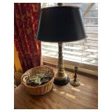 Lamp and Candlestick Decorative Lot with Wicker Ba