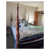 Full-Size Four-Poster Bed With Carved Wood Details