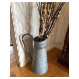 Galvanized Metal Pitcher with Willow Branches