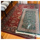 Two Oriental-Style Area Rugs: Green and Red Floral