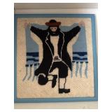 Framed Needlepoint Artwork Featuring Rabbi in Trad