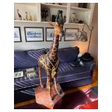 Large Leather Giraffe Sculpture With Hand-Painted