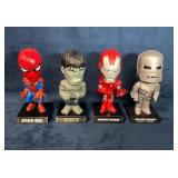 Four Marvel Superhero Bobbleheads on Bases
