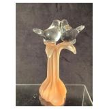 Glass Sculpture of Two Birds on Frosted Glass Pede