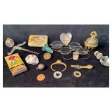 Antique Items Including Tin, Corkscrew, Spectacles