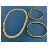 Gold Tone Costume Jewelry Set with Necklace and Ba