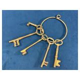 Five Brass Skeleton Keys with Loop Ring