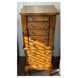 Wooden Jewelry Armoire with Mirror and Brass Handl