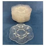 13 Clear Glass Plates with Floral Etching