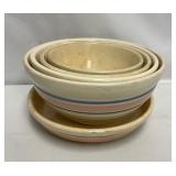 Five Vintage Stoneware Mixing Bowls with Colored B
