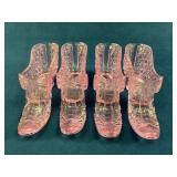 Four Pink Glass Shoe Figurines with Cut Glass Patt