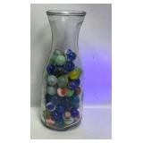 Glass Jar Containing Assorted Old Glass Marbles