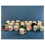 22 Ceramic Coffee Mugs with Various Designs and Th