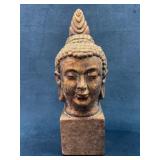 Buddha Head Sculpture with Square Base
