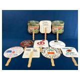 10 Vintage Advertising Hand Fans with Wooden Handl