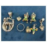 Silver Tone Jewelry Including Charms and Earrings
