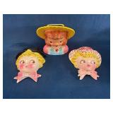 1956 Geo Z. Lefton Wall Pockets and Head Vase Set