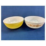 Pyrex Mixing Bowls, Yellow and Floral, Made in USA