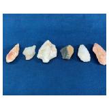 Six Stone Arrow Heads in Varied Materials