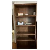 Five-Shelf Wooden Bookcase in Medium Brown Finish