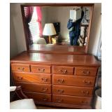 Wooden Dresser with Mirror and Brass Handles